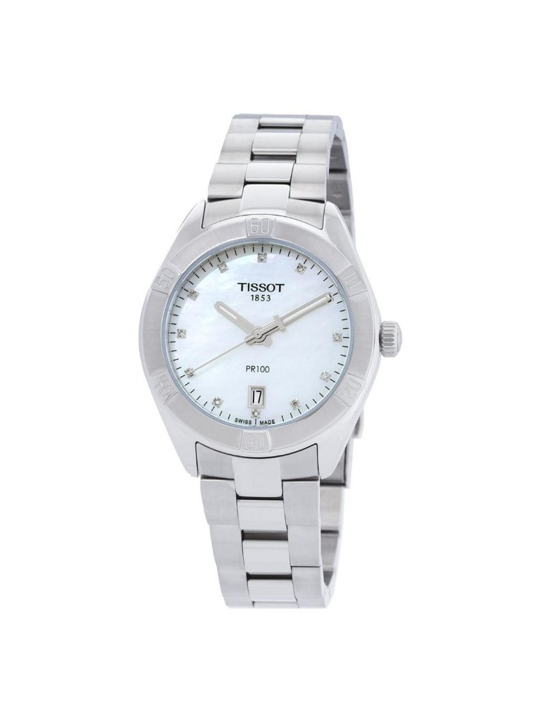 Nwt Tissot Pr 100 Sport Chic Quartz Diamond White Mother Of Pearl Dial Ladies Wa